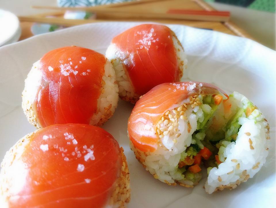 salmon and avocado rice ball