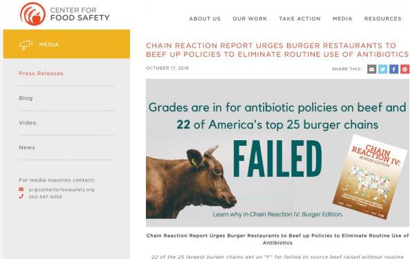 アメリカにあるハンバーガーチェーン25社の牛肉の抗生物質量を検査
